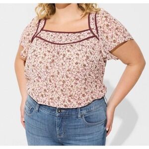 Torrid Women's Floral Square Neck Flutter Sleeve Blouse Top Chiffon Plus Size 2X